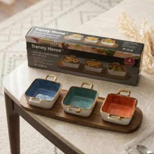 Danny Home Acacia Wood Board With Dessert Bowls