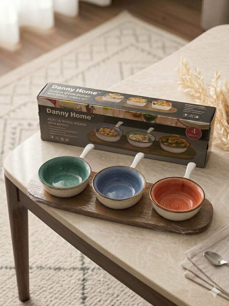 Danny Home Acacia Wood Board With Dessert Bowls